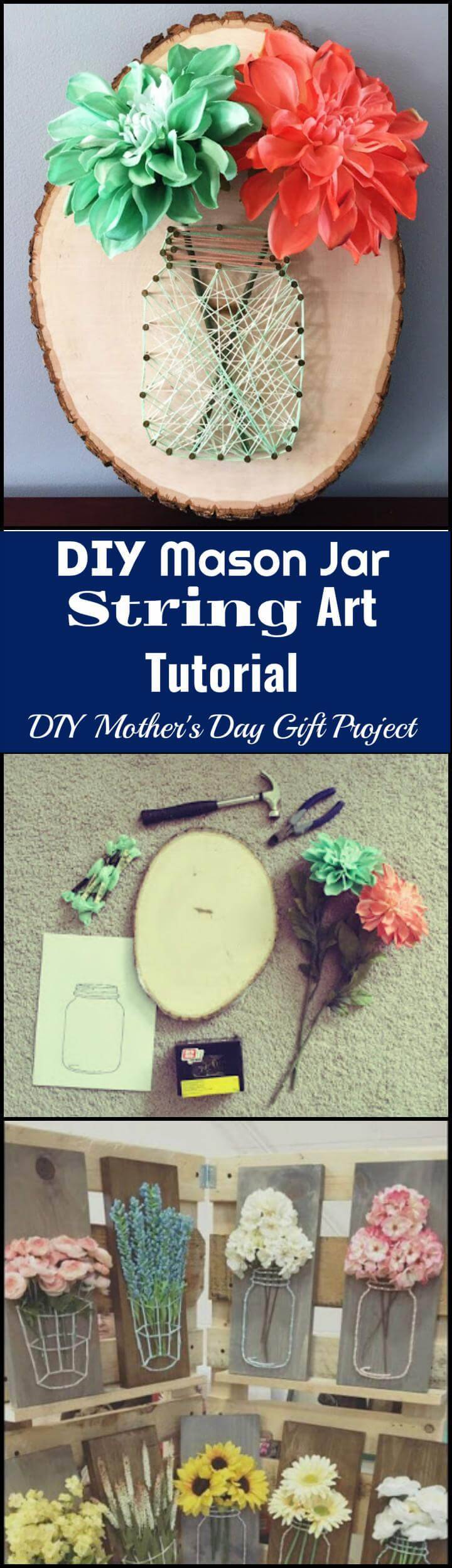 DIY Mason jar string art Mother's Day gift idea